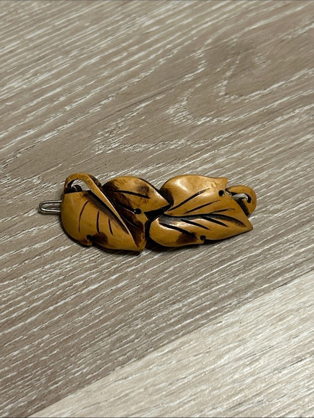 Hand Carved Vintage Handmade Leaf Barrette